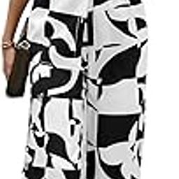 Women's Geometric Print Co-ords Set - Short Sleeve Open Collar Shirt and Wide-Leg Pants Ensemble-17
