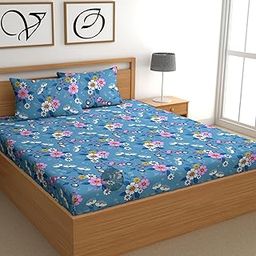 DREAMLET Prime Collections 180TC Glace Cotton Wrinkelfree Breathable Supersoft Double Flat Bedsheet with 2 Pillow Covers-image-38