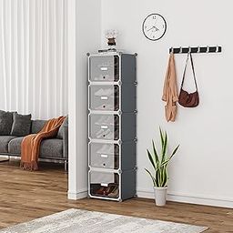 Sunderlook Shoe Rack Plastic for Home- Slipper Stand, Chappal Stand, Multipurpose Standing Comfort Runner Shoe Rack with Door, Shoes for Hallway, Entryway (Grey, 10 Shelf 5 Door)-image-34