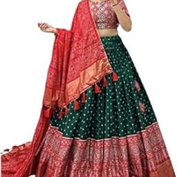 Women,s Tussar Silk With Leheriya And Foil Print Lehenga cholii Set-image-99