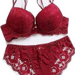 Women's Floral Lace Bra and Panty Set,Non-Wired Lightly Padded Lingerie Set-17