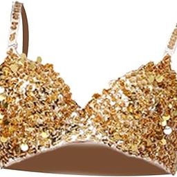 Sequin Corset Luxury Handmade Glitter Crop Top Bra for Nightclub Party Stage M Gold-image-18