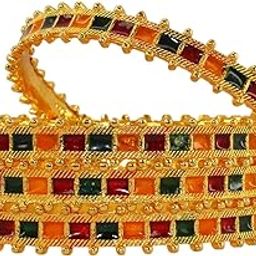 Traditional Gold-Plated Bangles with Multicolour Enamel Work, Set of 4-30