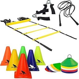 GRS® Sports 6 Inch Cones Pack 6,10 Space Markers, 4 Meter Ladder, Pencil Skipping Rope & Hand Gripper Agility Combo-image-76