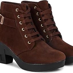 Women's Stylish Black Block Heel Ankle Boots | Lace-Up & Buckle Design | Comfortable & Trendy Casual Footwear-image-69