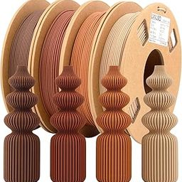 LVVJ3D 3D Printer Filament Bundle, Wood PLA Filament, 1.75mm Bundle, 1.75mm PLA Filament, 3D Printing Filament, Dimensional Accuracy +/- 0.02mm, 200g x 4pcs (Walnut, Oak, Cherry, Teak)-image-0