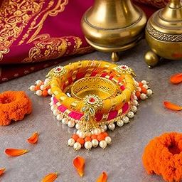 Shyam Tealight Candle Holders Stand Set of 2 - Traditional Unique Diya Holder Stand | Janmashthami Diwali Decoration Items, Puja Return Gifts, Rakhi Puja Thali Decor, Raksha Bandhan, Wedding-image-116