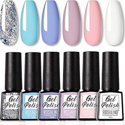 ROSALIND 7.3ml Gel Nail Polish 6pcs Blue Nude,Nail Art Desgin Soak Off Nail Gel Set DIY at Home-image-31