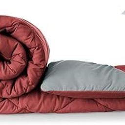 VAS COLLECTIONS Microfibre All Season/Winter Solid Reversible Double Bed Comforter Blanket | Quilt | Razai - (220 GSM, Maroon and Light Grey) 220x240cm-14