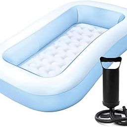 DTR Creation 5.5 Feet Rectangular Inflatable Pool Full-Sized Swimming Bathtub for Kids Outdoor Backyard Garden Summer Party (Blue, Pump Included)-image-57