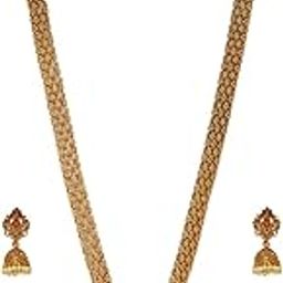 Antique Gold Tone Bridal Collection Long Temple Necklace & Earring Set For Women-ZPFK10177-image-67