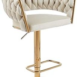 Creative Elegant White Velvet Bar Stool with Gold Base ? Swivel Adjustable Modern Counter Chair (Set of 1) (Ivory Elegance White)-picture-20