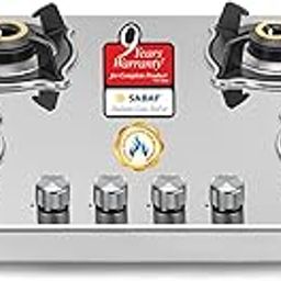 Sujata Gas Stove 4 Burners | 9 Years Warranty, ISI Certified | 4 Burner Gas Stove Stainless Steel Auto Ignition, LPG Ready & PNG Compatible, SABAF, 360° Rotating Nozzle, Jumbo Brass Burner (Robusto)-image-70