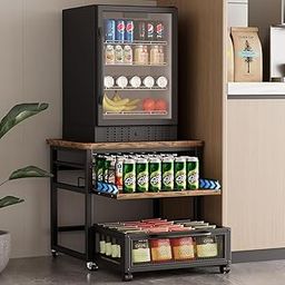 Indian Decor 36239 Mini Fridge Stand with Storage, 20.8x20.8in Heavy Duty Mini Fridge Table with Pull-Out Shelf and Lockable Wheels, Compact Refrigerator Stand with Drawer Basket for Home Office-image-63