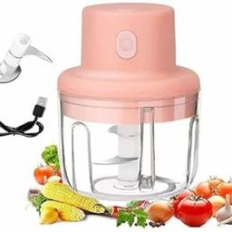 Electric Mini Food Chopper, USB Rechargeable, Pink, 250ml Glass Bowl for Garlic, Vegetables and Herbs-image-45