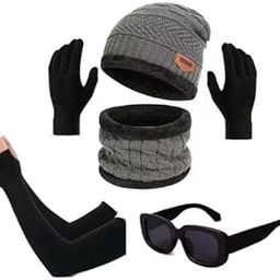 Winter Woolen Knit Beanie Cap with Neck Muffler/Neckwarmer, and Sunglasses with Gloves & Neck Muffler Warn | Neck Warmer and Woolen Gloves Set for Men & Women Combo Set of 4-image-21