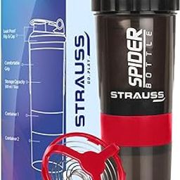 STRAUSS Spider Gym Shaker Bottle | Shakers for Protein Shake with 2 Storage Compartment | Leakproof Gym Protein Shaker for Post and Pre-Workout Drink | 100% BPA Free (500 ML, Pack of 1,Red)-image-61