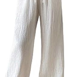 Women's Baby Pink Loose Wide-Leg Pants with Textured Wrinkled Fabric and Drawstring Waist Long Trousers (Pant 157)-picture-6