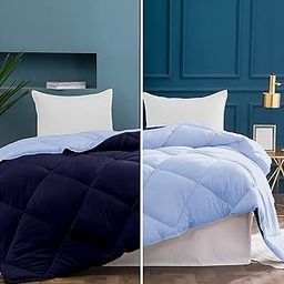 EDMUND - Luxurious Diamond Stitch Quilt Reversible Comforter 400 GSM Fill for Winter Comforter Single Bed Blanket (60" x 90" Inches/152cm x 228cm) - Single Bed Comforter|Navy & Sky Blue-image-43