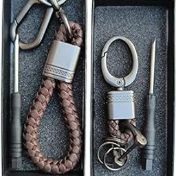 Premium Handwoven Leather Keychain | PU Rope Hook Keyring with Zinc Alloy For Car | Bike | Braided Keychain (Brown) (Pack Of 2)-image-96