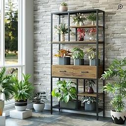 Wellgoodhouse Solid Wood and Heavy Metal Standard Bookshelf with 2 Drawers/Bookcase/Open Almira/Modern Furniture Antique pc-image-62