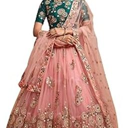 Woman's Peach Thread Embroidered Net Lehenga Choli-image-1