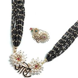 Aaho Mangalsutra Set | Maharashtrian Traditional Jewellery Combo with Non-Piercing Nath & Solitaire AD Pendant | 30" Long + 18" Short Chains-picture-45