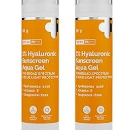 The Derma Co 1% Hyaluronic Sunscreen Aqua Ultra Light Gel With Spf 50 Pa++++ For Broad Spectrum, Uv A, Uv B & Blue Light Protection | 50G | Pack Of 2 - All Skin Type-1