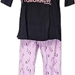INSHA Beauty Store Women's T-Shirt with Full-Length Pants | Two-Piece Sleepwear | Ladies Night Suits Dresses (Black,Light Pink)-image-25