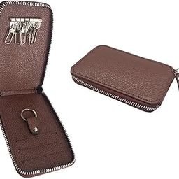 Essatt Faux Leather Dotted Print Key Holder Pouch, 13cm Long Zipp Closure, Attachable 6 Ring to Hold Keys - 400422-Tan-picture-52
