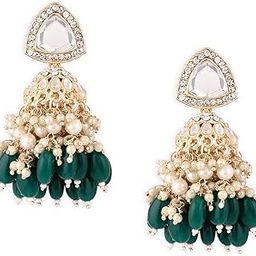 Green Stones Cluster Beads Drop Jhumka Earring For Women-image-29