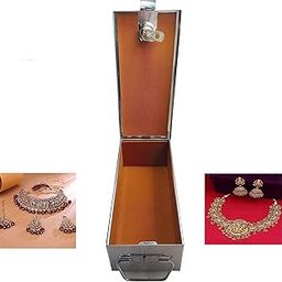 Gvanys® Stainless Steel Safe Bank Locker Jewellery Ornaments Storage And Cash Container Box with Cushion Velvet Lining Size- (10" L x 4.5" W x 3.5" H) (Lock)-image-26