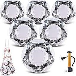 ELKCIP 6 Pack Classic deflated Soccer Balls Size 3/4/5 with Pump and Mesh Bag for Indoor Outdoor Lawn Game Training Practice Bulk Sport Gift for Teens Adults, Gray, Size 4-image-45