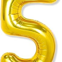 Flyloons 5 number Golden Foil Balloon 16 inch Size Birthday Decoration Items Pack of 1 | 5th Year Balloons | Five-17