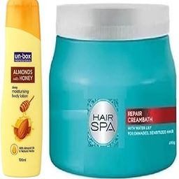 Un-box Professional Almonds with Honey Deep Moisturising Body Lotion, 100ml With *Hair Spa Repair Creambath (Masque) 490g*-22