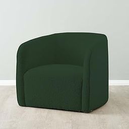 Fine Wood Art - Modern Accent Chair U -Shaped High Backrest Flared Arms Boucle Fabric Upholstery Arm Chair for Living Room, Bedroom, Hallways, Guestroom. (Green)-image-92