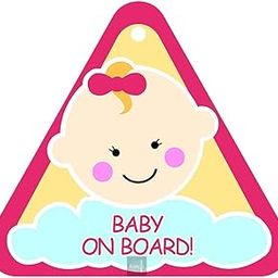 Fratelli Baby On Board -Weatherproof Car Safety Sign indicating a Baby / Infant / Caring Mother on Board-Adorable Design for Maximum Attention-Enhance Road Visibility & Safety-17X17 Cm Size (Triangle Pink - Girl)-92