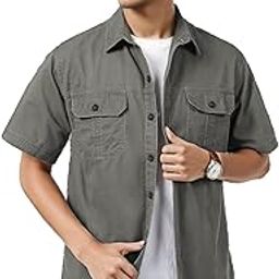 Men's Casual Solid Printed Cotton Regular Fit Shirt || Half Sleeve, Button Down, Double Front Pocket || Denim Shacket Style Fashionable Western Outfit-picture-11