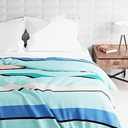 KOPA Super Soft Microfiber Double Comforter for All Weather -1pc Double Size (Rumba) | Reversible Lightweight | Comforter/AC Blanket/Quilt/Duvet for All Weather Stripe-Blue/Multi-1