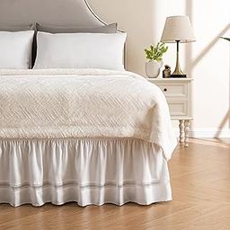 MIYE Wrap Around Ruffled Lace Bed Skirt, Elastic Dust Ruffle with Adjustable Belts,15 Inch Drop Easy to Put On, Bed Frame Cover, Machine Washable (Ruffled Lace/White, Full/Twin)-picture-24