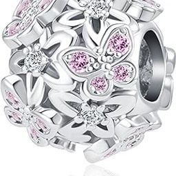 Butterfly Flower Garden Charm Magnolia Bloom Crystal Opennwork Enamel Bead for Pandora Charm Bracelet, crystal rhinestone, synthetic crystal,-picture-31