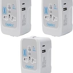 Ceptics Universal Travel Adapter with Type C, 3 in 1 Universal Adapter Plug, Travel Accessories with 2 USB A & 1 USB-C, Travel International Adapter All in One - 3 Pack-4