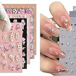 MAYCREATE® 11 Sheets Nail Art Stickers Combo, 3D Embossed Flower & Galaxy Star Decals, Self-Adhesive DIY Nail Extension, Journaling, Scrapbooking, Planners & Crafts, Multi Style Decor-image-23
