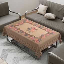Cloth Fusion Velvet Floral Centre Table Cover Cloth, Table Cloth with Elegant Floral Pattern for Living Room (40x60 Inch, Fawn)-image-89