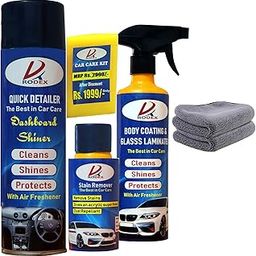 RODEX Shine Large Kit Complete Car Care Set - Dashboard Shiner, Waterless car Cleaner & Polish, Stain Remover, Sponge & Microfibre Towels (Car Care Set + Microfibre 2)-image-11