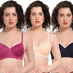 RSR Women's Cotton Non Padded, Non-Wired T-Shirt Bra | Soft B-Cup | Adjustable Shoulder Straps | Padded Tshirt Bra Combo Pack 3-image-1