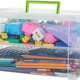 ABOUT SPACE 2 Tier Virgin Plastic Box for Storage -Wide Transparent Medicine Organizer with Lid, Handle & Latch Buckles, Stackable Storage Box for Stationery Jewelry Toys Beads (L 35 x B 26 x H 19 cm)-16