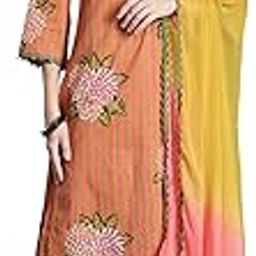Women's Straight Pure Cotton Floral Printed Kurta & Pant with Dupatta Set (KH0ML9863)-image-67