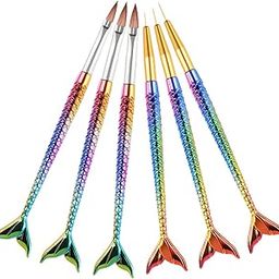 D.B.Z. ® Acrylic Nail Art Brush 6 Pcs Set Mermaid Handle Nail Flower Painting Pen Nail Art Gel Carving Glitter Mermaid Tail Brushes-34