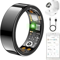 Vital Health Ring for Women Men, Fit Ring with Heart Rate, Blood Oxygen, Sleep Monitor, Calories, Step Counter, IP68 Waterproof Smart Ring for iphone & Android, No Subscription Fee (Black, 10#)-86